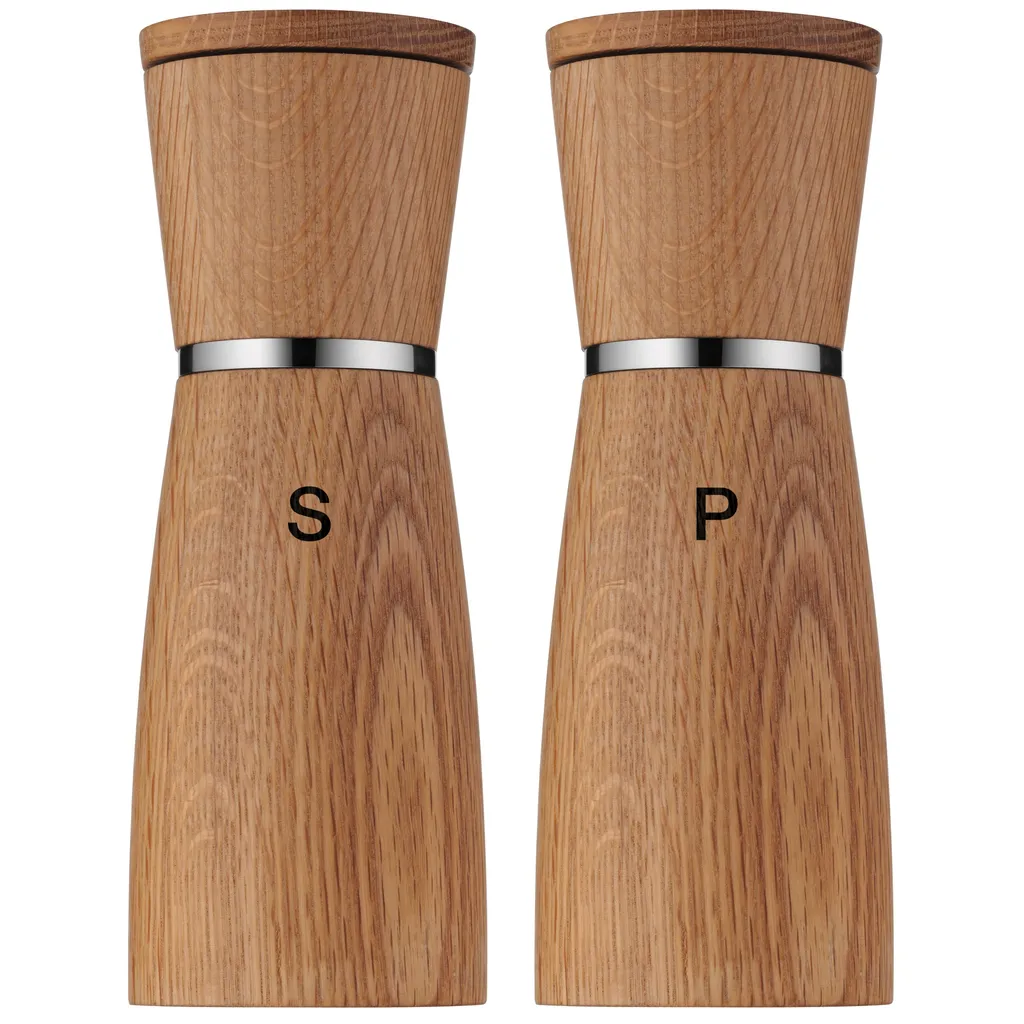 WMF Ceramill Nature Salz und Pfeffermühle-Set 2-teilig, unbefüllt, Holz Keramikmahlwerk, Mühle für Salz, Pfeffer, Chillischoten, H 17,9 cm